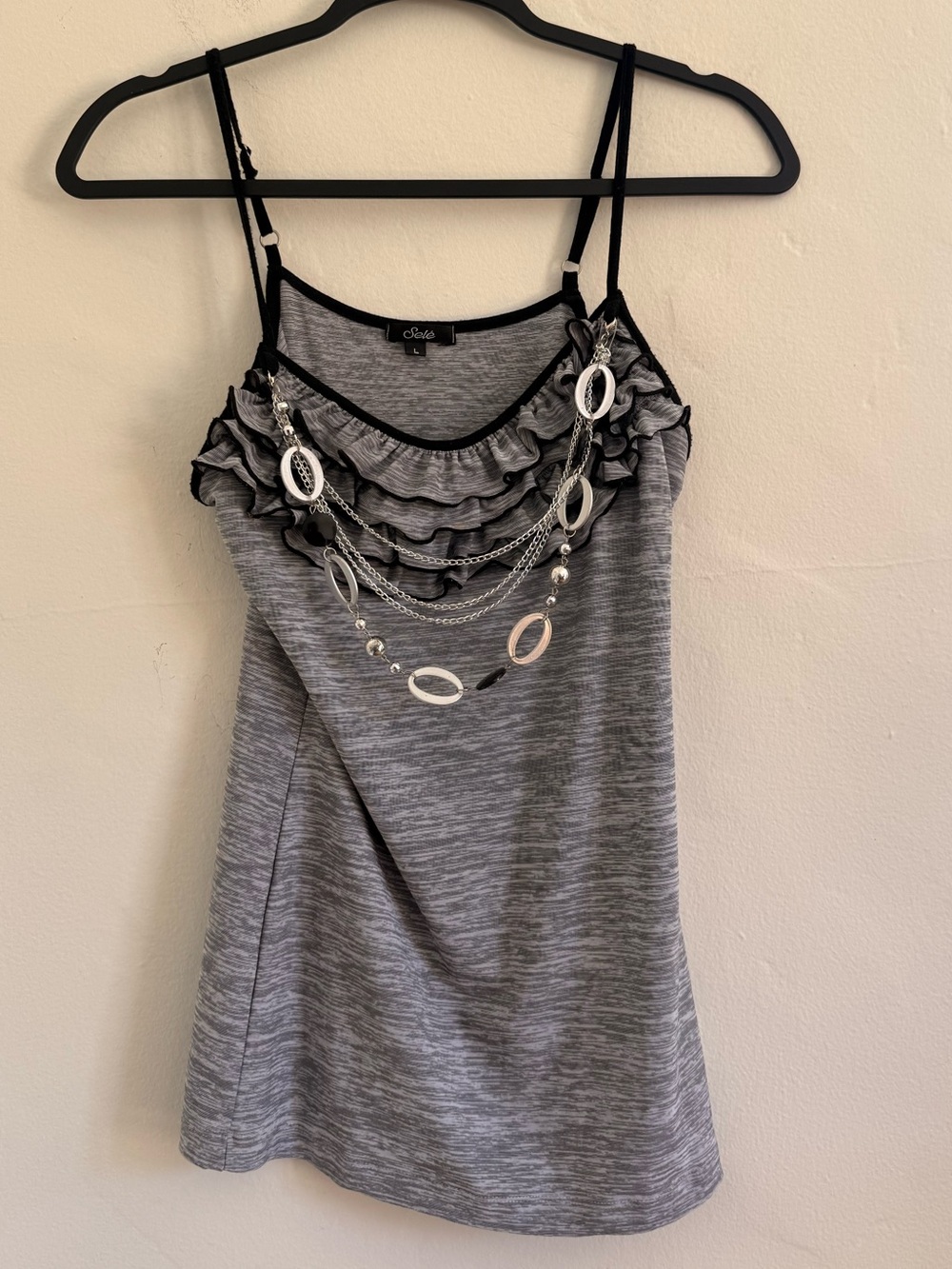 Sele Gray Ruffle-Trim Camisole with Neck